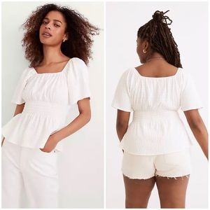 Madewell Crinkle-Knit Square-Neck Smocked Top